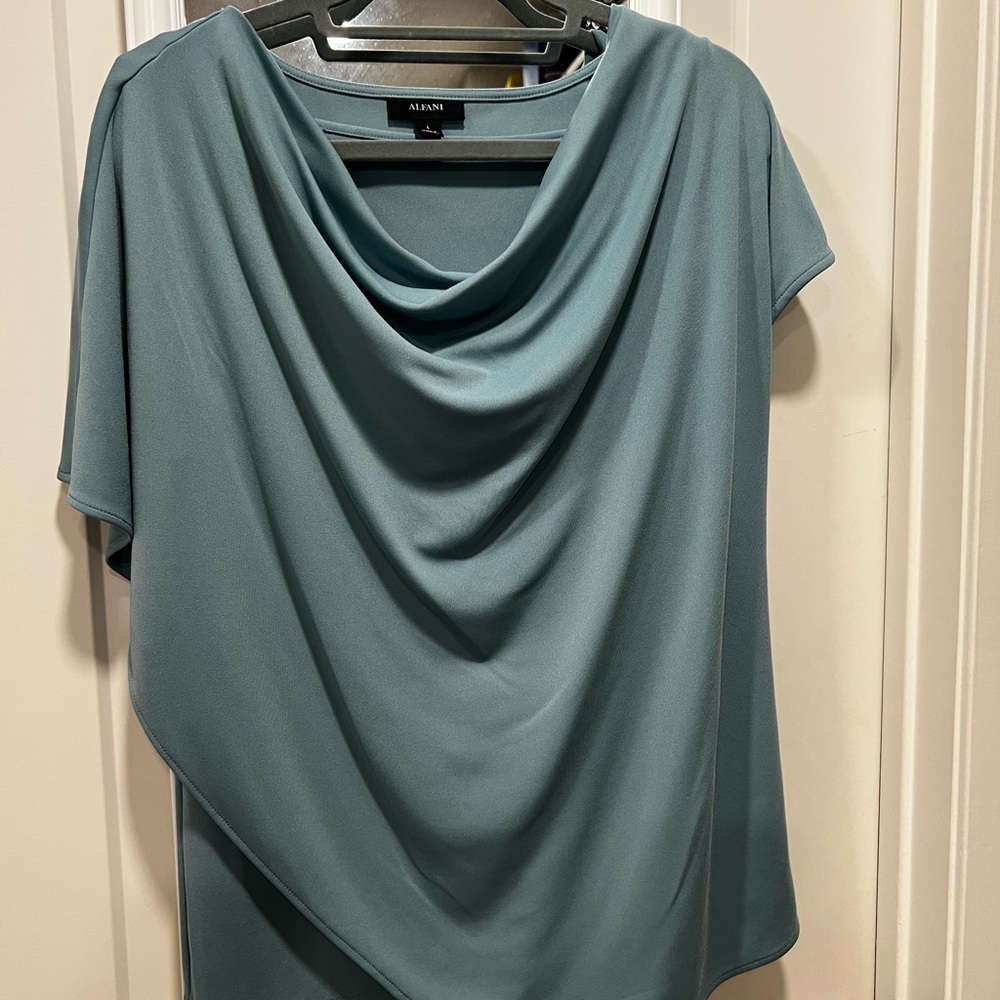 Alfani Asymetric Tee Bias cut Teal Short Sleeve Drape Top